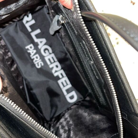 Karl Lagerfeld Womens Embossed Logo Maybelle Satchel Crossbody Black Medium NWT - Picture 7 of 12